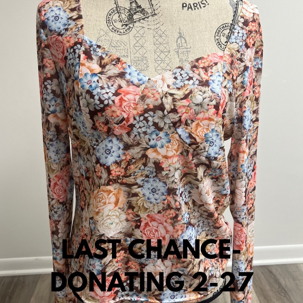 Floral Wrap-Style Long Sleeve Top - Multi
